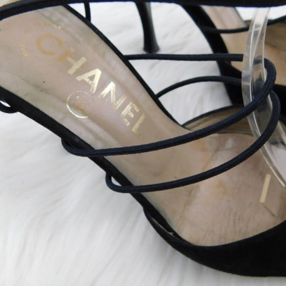 Chanel Vintage Black Suede Strappy Point Toe Heels - Picture 8 of 8